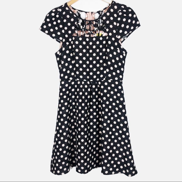 Anthropologie Maeve Nikola Polka Dot Mini Dress | Black White | Size 4 - Picture 2 of 14